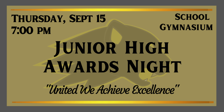 Junior High Awards Night – Thursday, Sept 15 @ 7:00 pm